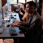 Customer service support employee working at call center